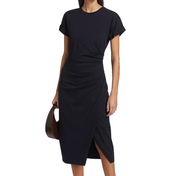 Frame Cotton Wrap-Style Midi-Dress, Black, XS - Picture 1 of 4